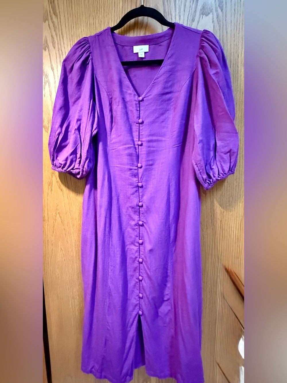 J. Jill Linen Blend Violet Button-Front 3/4 Sleeve Dress